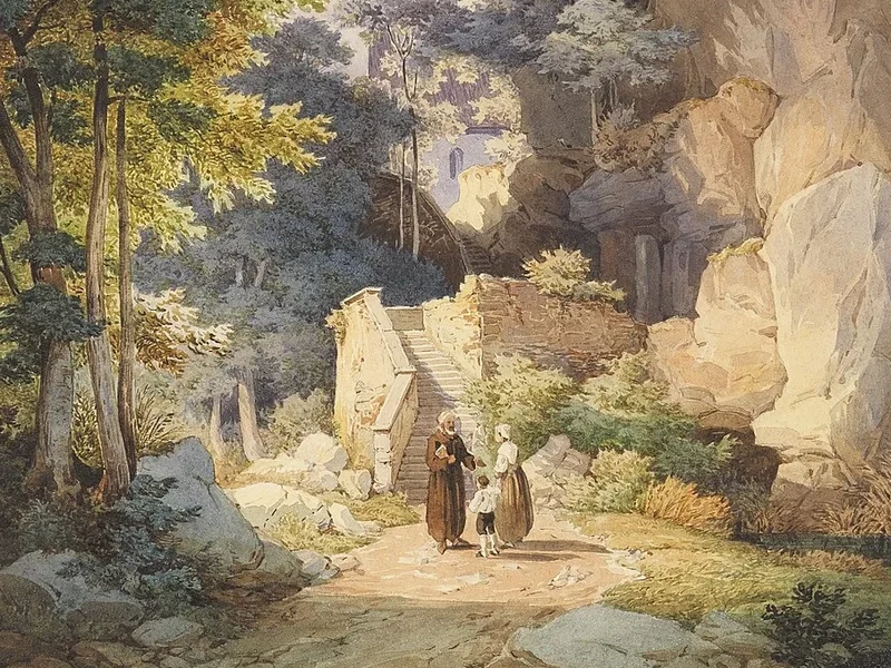 1820-Friedrich Würthle - Presso la scalinata che conduce al santuario di Santa Maddalena
